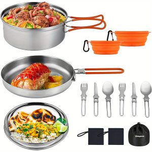 KingCamp 17/25pcs Stainless Steel Camping Cookware Mess Kit Camping Cooking Set Backpacking Gear Lightweight Pots and Pans Set with Folding Knife Fork for Camping Hiking Picnic