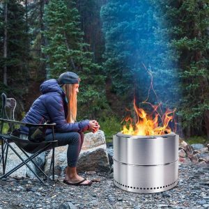 1Pcs Portable Smokeless Fire Pit, Stainless Steel Fire Pit, Indoor And Outdoor Wood Burning Smokeless Fire Pit With Tote Bag For Camping Backyard Yard Garden BBQ Celebration Party Stainless Steel