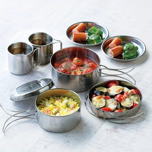 8pcs Stainless Steel Camping Cookware Set - Lightweight, Easy to Clean & Heat Quickly for Outdoor Adventures