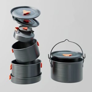 3pcs/set, Portable Cookware Set With Pot, Pan & Kettle, Portable Kitchen Utensils For Outdoor Camping Hiking Cooking