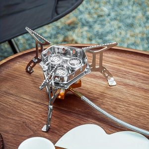 Outdoor Camping Stove Set With 3-Head Design, Non-Stick Steel Construction, Includes Storage Box, For Propane, Butane, And Outdoor Cooking