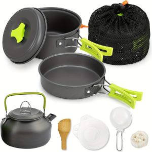 Camping Cookware Set, 10 PCS Camping Cookware Mess Kit Camping Gear With Pot Pans Kettle, Camping Cooking Set For Backpacking Outdoor Camping Hiking Picnic