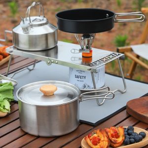 3pcs/set Outdoor Stainless Steel Cookwareset, Portable Camping Cooking Utensils, Non-stick Frying Pot, Kettle For Camping