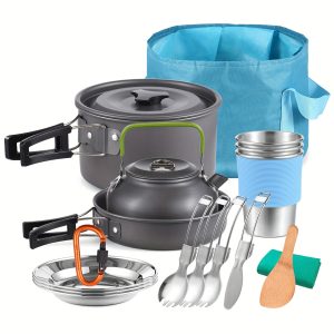 TOMSHOO 22pcs Camping Cookware Mess Kit, Camping Pot And Pan Cooking Set Outdoor Camping Hiking Backpacking Cooking And Picnic