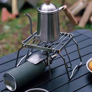 1pc, Portable Folding Barbecue Grill Set, Small Gas Stove Bracket, Stainless Steel Stove Head Rack For Outdoor Camping Cooking