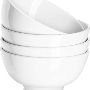 22 OZ White Ceramic Bowls Set of 4 – Perfect for Soup, Cereal, Oatmeal, Fruit, Rice – Dishwasher & Microwave Safe